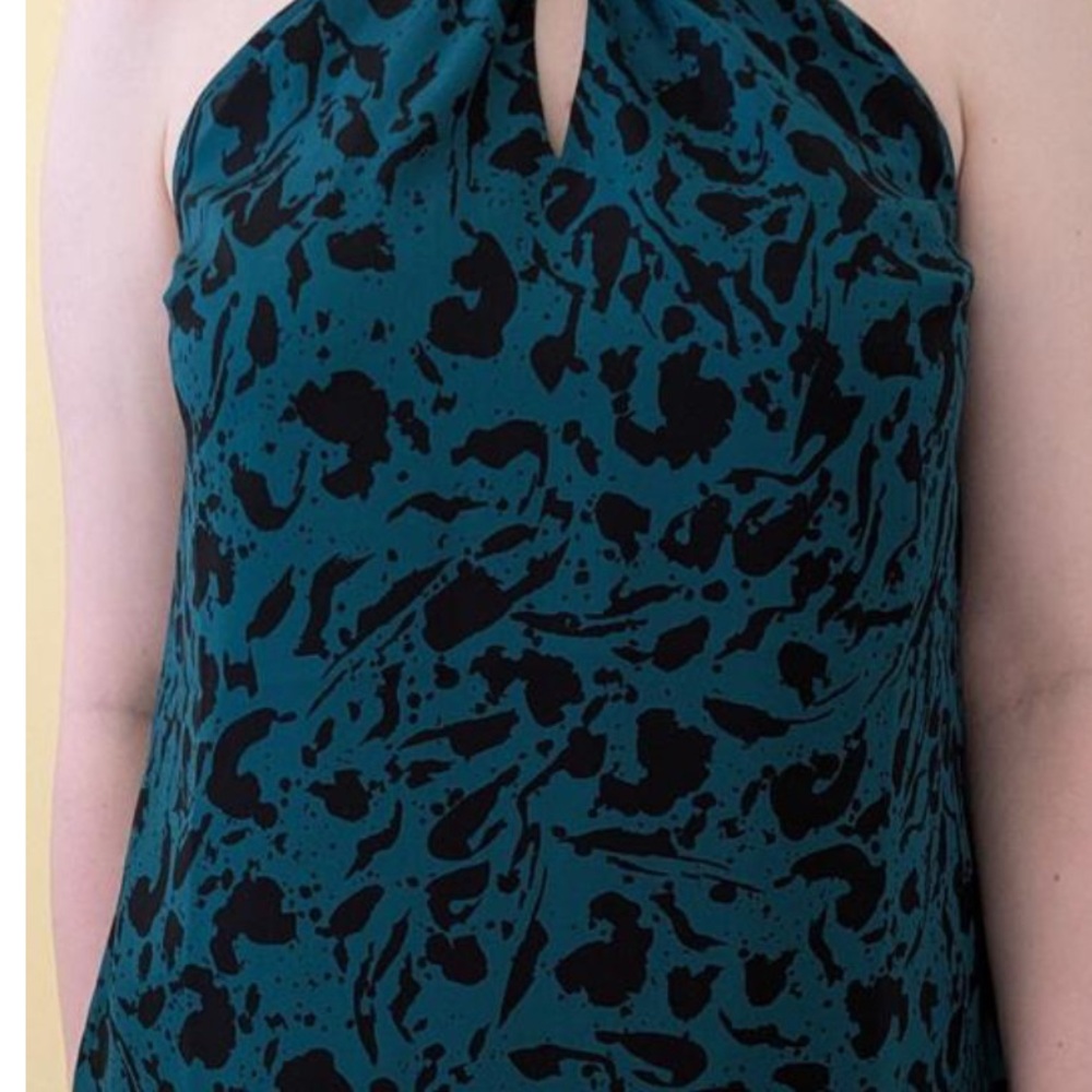 INC International Concepts Teal and Black Halter Blouse
